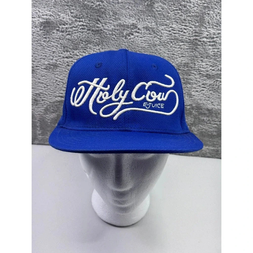 Holy Cow Decky Blue Flat Bill Hat Breathable Adjustable Snapback Mens Cap